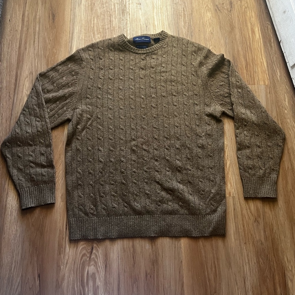Alan Flusser Sweater Mens Large crew‎ Neck Cashmere Pullover Preppy Cable Knit*
